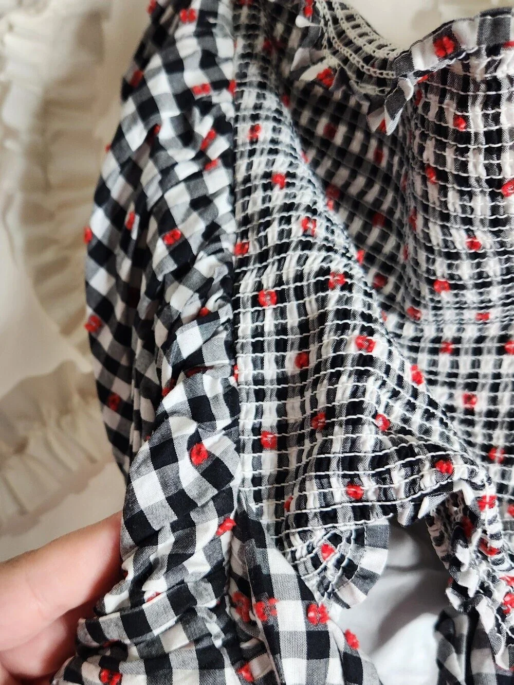 Anthropologie Dolan Left Coast Gingham Puff-Sleeve Shirt Size Large
